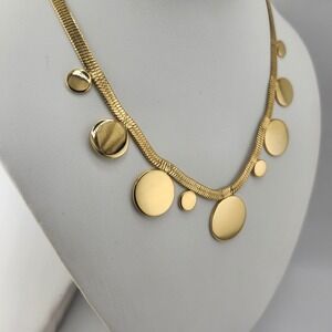 DKNY Gold Tone Snake‎ Chain Necklace with Round Disc Charms